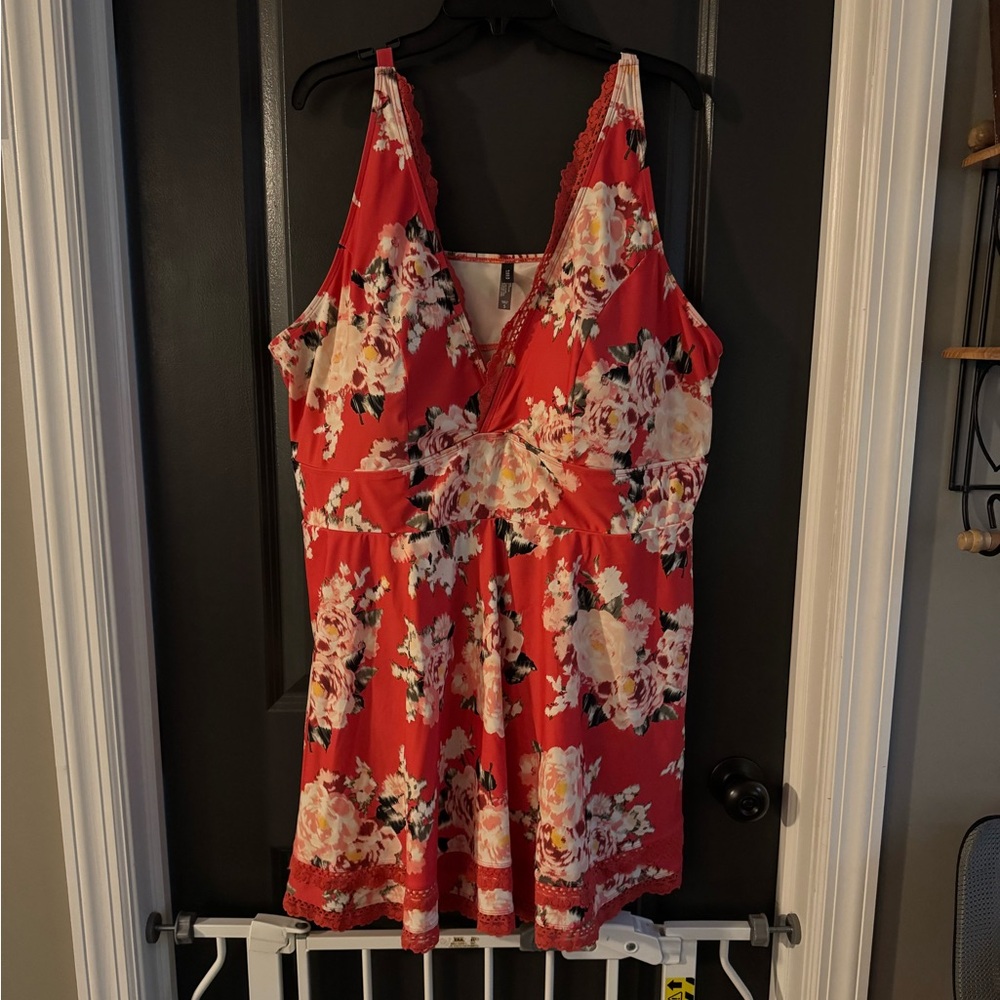 Torrid Floral Red Swim Dress